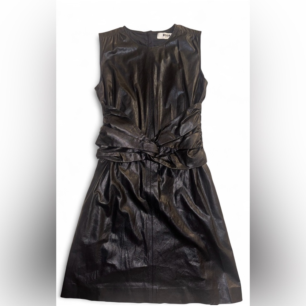 MSGM Black Vegan Leather midi dress